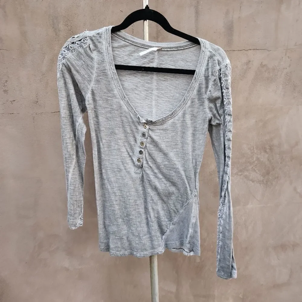Free people gray embroidered henley